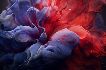 A dramatic interplay of blue and red smoke, evoking a sense of mystery and artistry, perfect for...