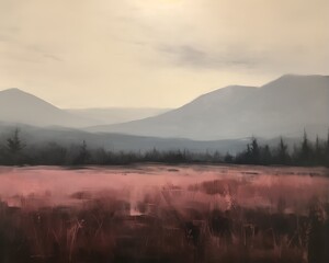 Fototapeta na wymiar Illustration of Pink Prairie and Mountain Range