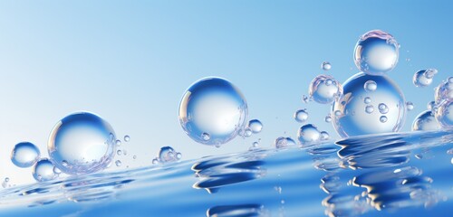 Crisp water bubbles rising in clear blue sky, ideal for clean energy concepts, purity campaigns, or hydration ads.