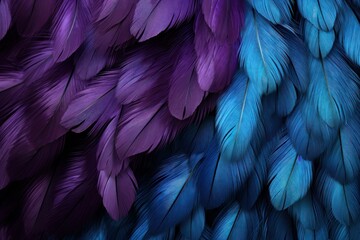 Lush plumage in shades of blue and purple, suitable for luxurious fashion or vibrant wildlife-themed visuals.