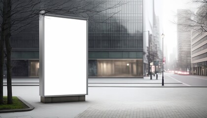 Large blank outdoor billboard white copy space add multiple company names logos modern office buildings financial district business empty template poster banner urban city contemporary day - obrazy, fototapety, plakaty