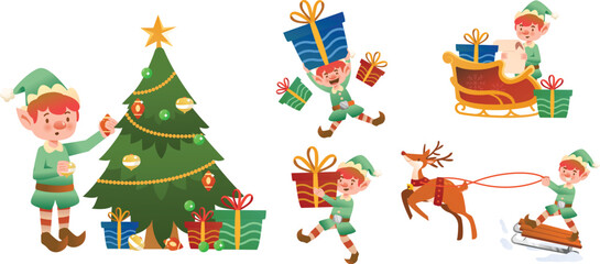 Fototapeta premium Happy Gnome Set of Christmas Series