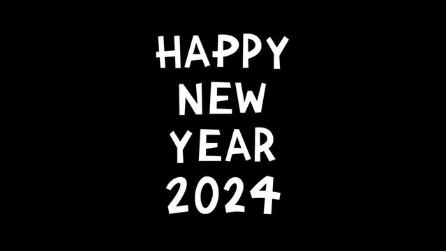 Handwritten red green text Happy New Year 2024 on transparent background with alpha channel. Horizontal banner for Merry Christmas. Loop animation. Looping 4K animated video. Concept of winter holiday
