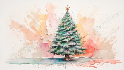 Christmas Tree oil Painting Background Postcard Digital Artwork Banner Website Flyer Ads Gift Card Template