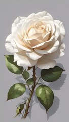White Rose with Leaves Drawing Painting Background Postcard Digital Artwork Banner Website Flyer Ads Gift Card Template