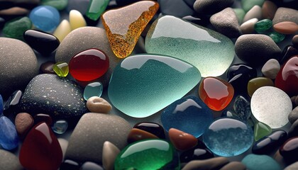 glass stones background abstract glasses shape breakage detail colored baltic beach bit broken clean closeup colours coloured colourful conceptual crystal decoration diversity droplet glassware - obrazy, fototapety, plakaty