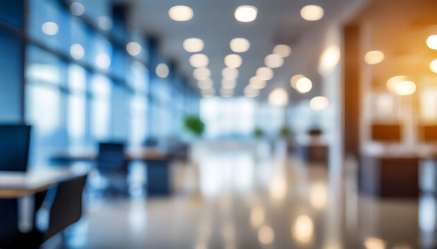 Blurred empty open space office. Abstract light bokeh at office interior background for design.