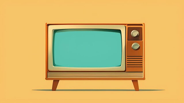 A retro TV set from the 70s with a curved CRT and s on the side for changing channels and volume. It is rectangular in shape with wooden paneling on the front and