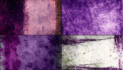Four purple colored grunge texture backgrounds background pattern material rust-eaten violet dirty weathered old metal concrete fractured wallpaper mottled coloured colourful set collection