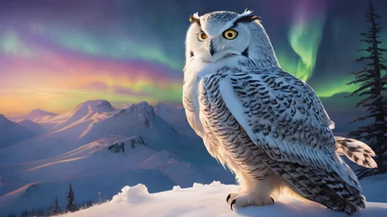 Keuken spatwand met foto owl in winter © pla2u