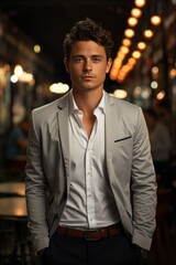 Fototapeta premium Photo Realistic of a Young Startup Founder in a Trendy, Well-Fitted Blazer, Generative AI