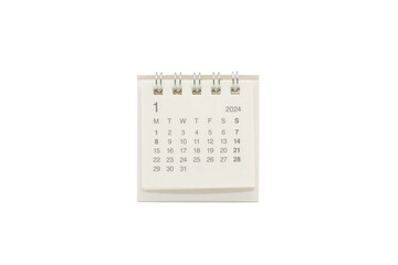 Simple desk calendar for JAN 2024 isolated on white background. Calendar concept with copy space.