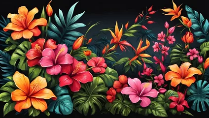  Tropical Garden Colorful Illustration Floral Drawing Background Postcard Digital Artwork Banner Website Flyer Ads Gift Card Template © amonallday