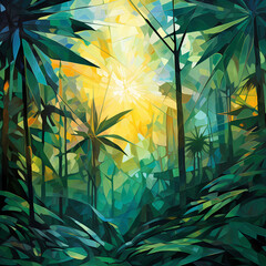abstract prism-like patterns representing a rainforest canopy