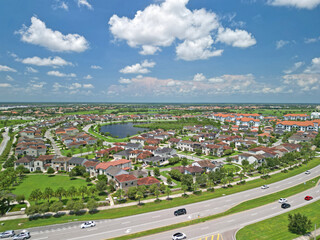 Aerial view of newly built homes in Viera, Florida, a golf centered lifestyle residential community...
