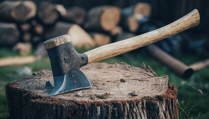 Closeup axe log rural background tool hatchet lumberjack woodcut wood countryside woodwork sharp cutter hardwood farm outdoors horizontal day blade chop instrument iron - obrazy, fototapety, plakaty