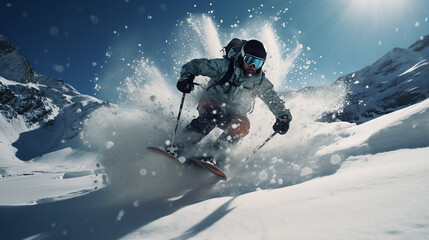 skiing snowboarding extreme winter sports - obrazy, fototapety, plakaty