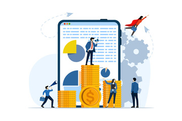 Concept of upward motivation, how to achieve goals, coin column graph, achieving goals, money, increasing motivation, how to achieve goals, flat vector illustration on a white background.