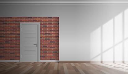 empty modern room intertior with entrance door brick wall window light vector illustration
