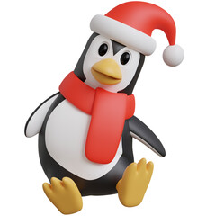 3d render of penguin pose with christmas season.