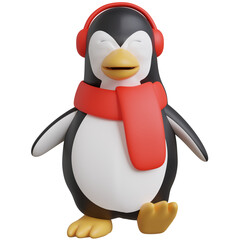 3d render of penguin pose with christmas season.