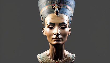 Ancient Egyptian bust Nefertiti isolated statue sculpture woman famous cut-out face colourful art artwork culture old body feminine beauty female stone - obrazy, fototapety, plakaty