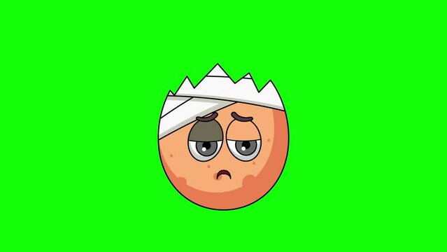 cracked egg emoticon face with head bandage, emoji loop animation