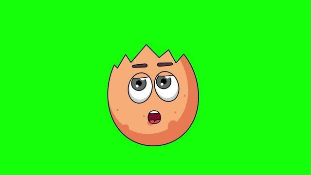 cracked egg cartoon facing with rolling eye, emoji emoticon animation