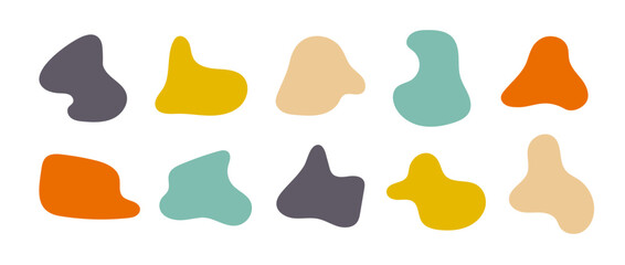 Abstract organic shapes collection. Irregular liquid forms set. Nice amoeba blobs, blotches, drops or stains bundle. Different design elements for label, sticker, banner, tag, collage. Vector pack