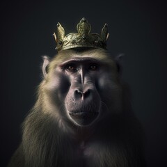 Portrait of a majestic Baboon with a crown