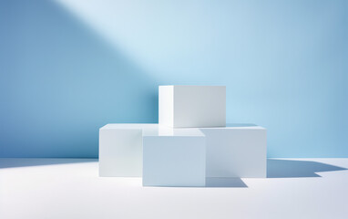 White Exhibition Stand on a Blue Background