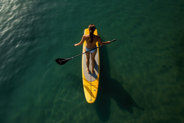 Woman Rowing a Yellow Boat in the Sea