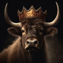 Portrait of a majestic Bison with a crown