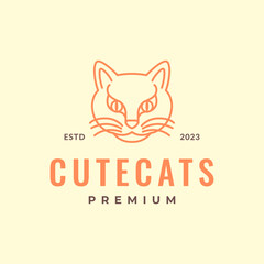head cat mascot character cartoon line style cute hipster style colored vintage logo design vector icon illustration