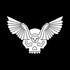 barn owl fly wings hunter freedom with skull cranium scare logo design vector icon illustration