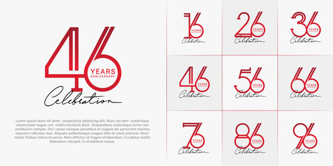 set of anniversary logotype red color and black calligraphy for special celebration event