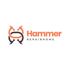 connecting hammer repair handyman services house modern minimal clean flat logo design vector illustration
