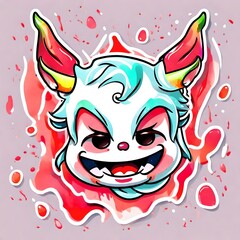 A very cute cartoon devil laughing done as a kawaii-style colorful  drawing