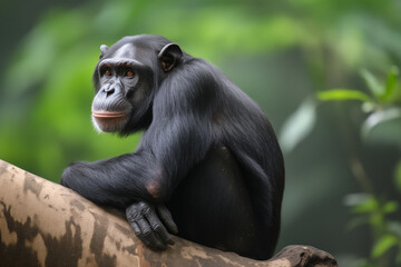 Chimpanzeein in Africa. Wildlife scene from nature. Animal in the habitat.