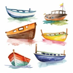 Set of watercolor boats on white background clipart