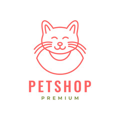 portrait cat pets smile happy cute line style simple mascot cartoon logo design vector icon illustration