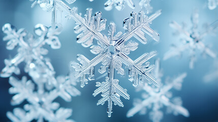 winter background with extreme closeup of natural snowflakes