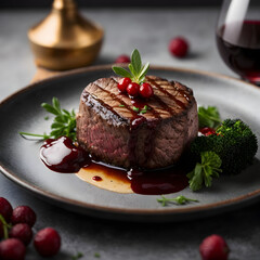 Fototapeta na wymiar Filet Mignon with Red Wine Reduction - Elegant Beef Delight