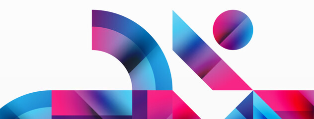 Obraz premium Geometric background with squares, triangles, circles. Shapes harmoniously interact, creating visually striking design for digital designs, presentations, website banners, social media posts