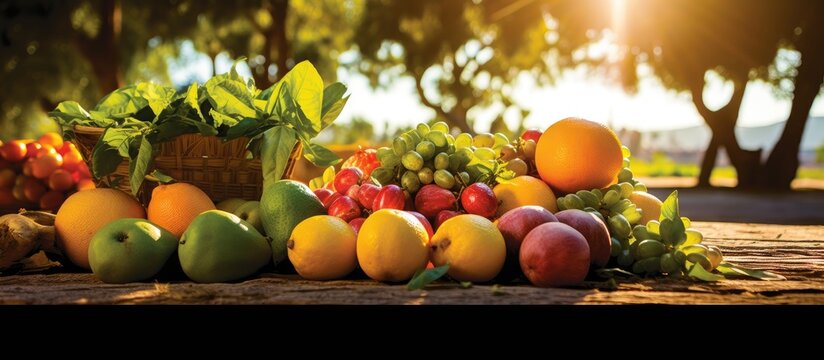 In the heart of the serene countryside, amidst sprawling green farms, a vibrant display of nature's bounty unfolds white and orange fruits peeking through leafy plantations, a vivid reminder of the