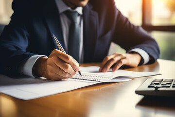 Obraz premium White Man Signing Documents at the Desk