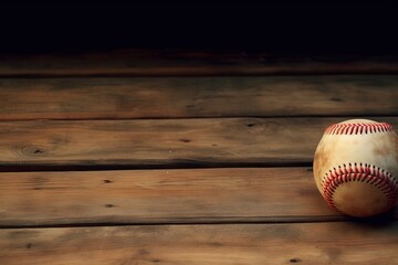 Baseball Serenely Resting on a Weathered Wooden Floor Surrounded by Generative AI - obrazy, fototapety, plakaty