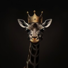 portrait of a majestic Giraffe with a crown