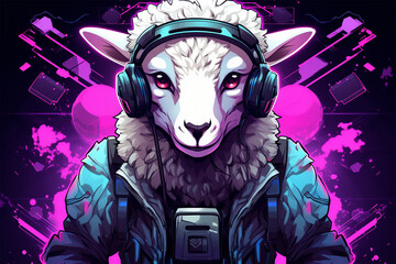 cyberpunk style sheep character design