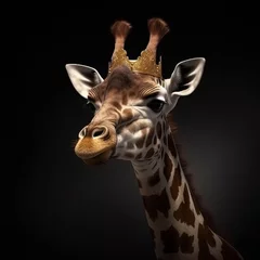 Gordijnen portrait of a majestic Giraffe with a crown © somsong